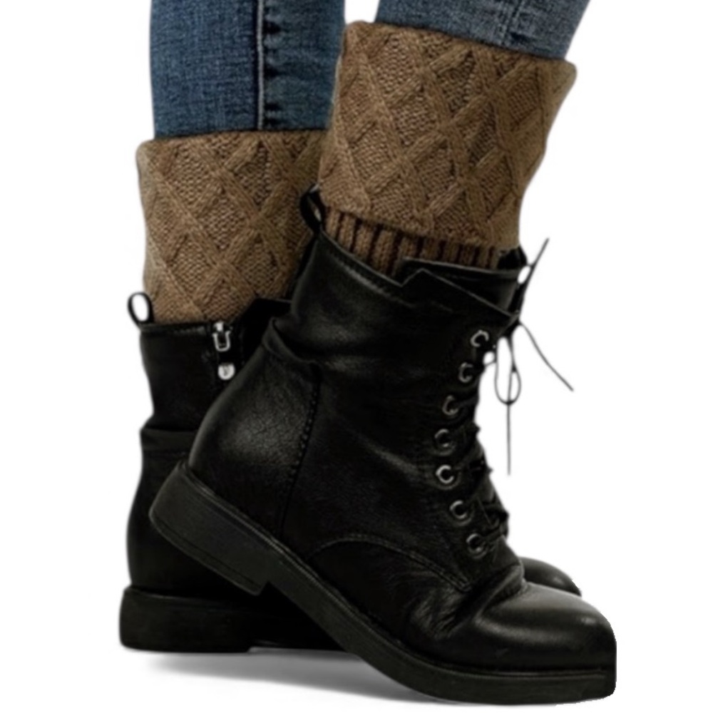 Cable Knit Leg Warmers Boot Cuffs Short Ankle Style Medium Brown EUC